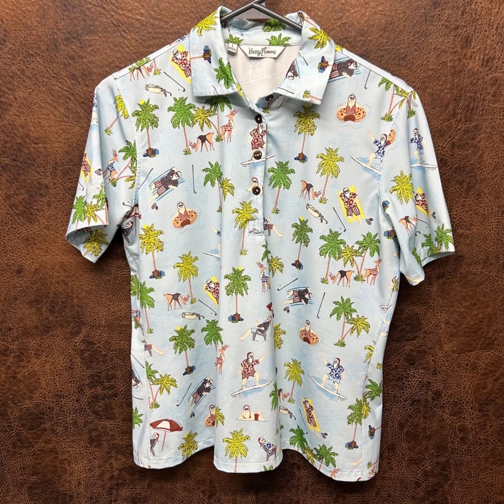 Kenny Flowers South Pole Party Golf Summer Polo Hawaiian Large Short‎ Sleeve